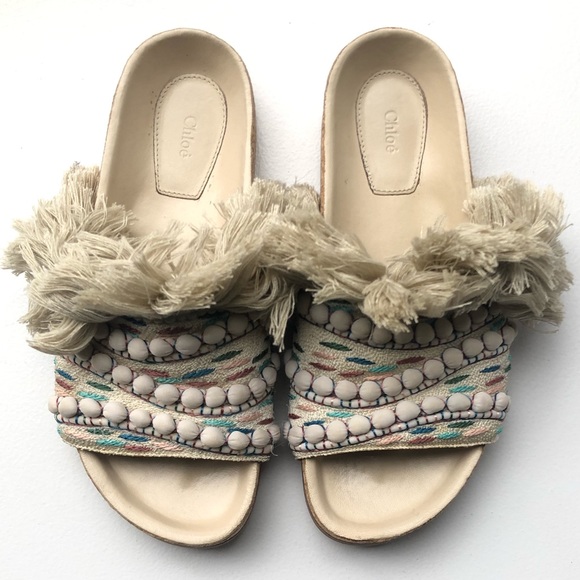 Chloe Nolan Tapestry Fringe Slide Sandal - Picture 1 of 4